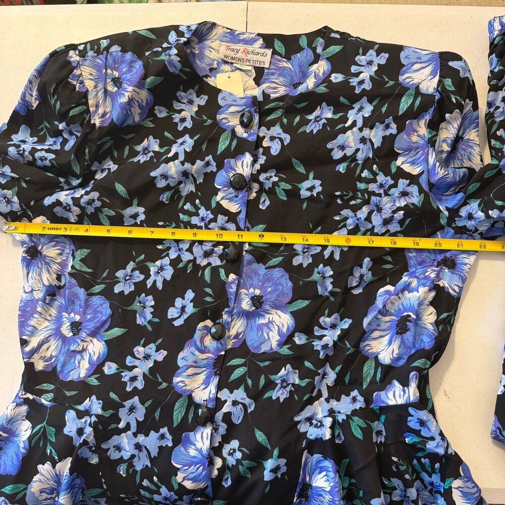 NWT vintage Tracy Richards 16 petite 2 piece blouse & skirt set floral blue - Picture 5 of 9